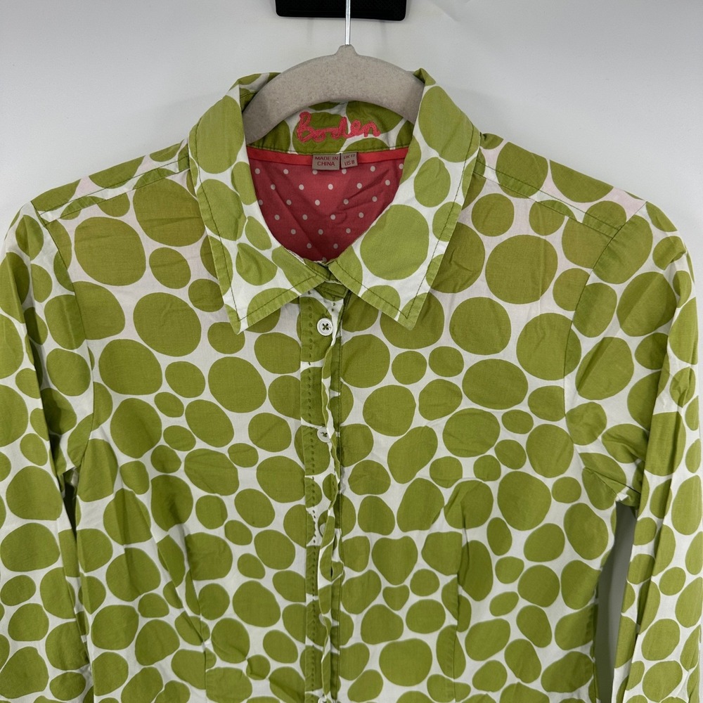 Boden Womens Green White Polka Dot Button Down Shirt UK 12 US 8 Cotton - Picture 2 of 9